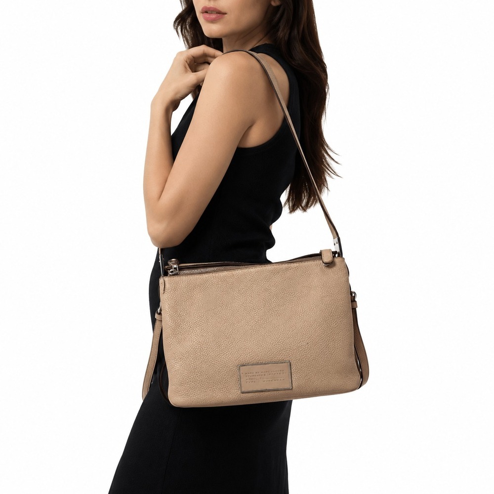 Marc By Marc Jacobs Pebbled Leather Triple Compartment‎ Crossbody Shoulder Bag
